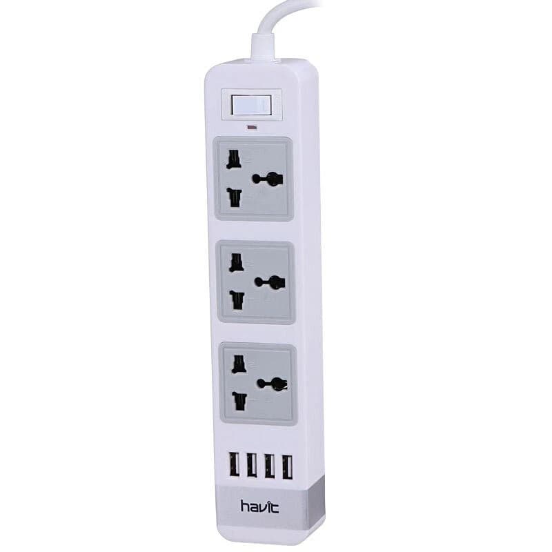 چند راهی 3 خانه ارت دار هویت HV-SP8803 با کابل 2 متری + شارژر USB