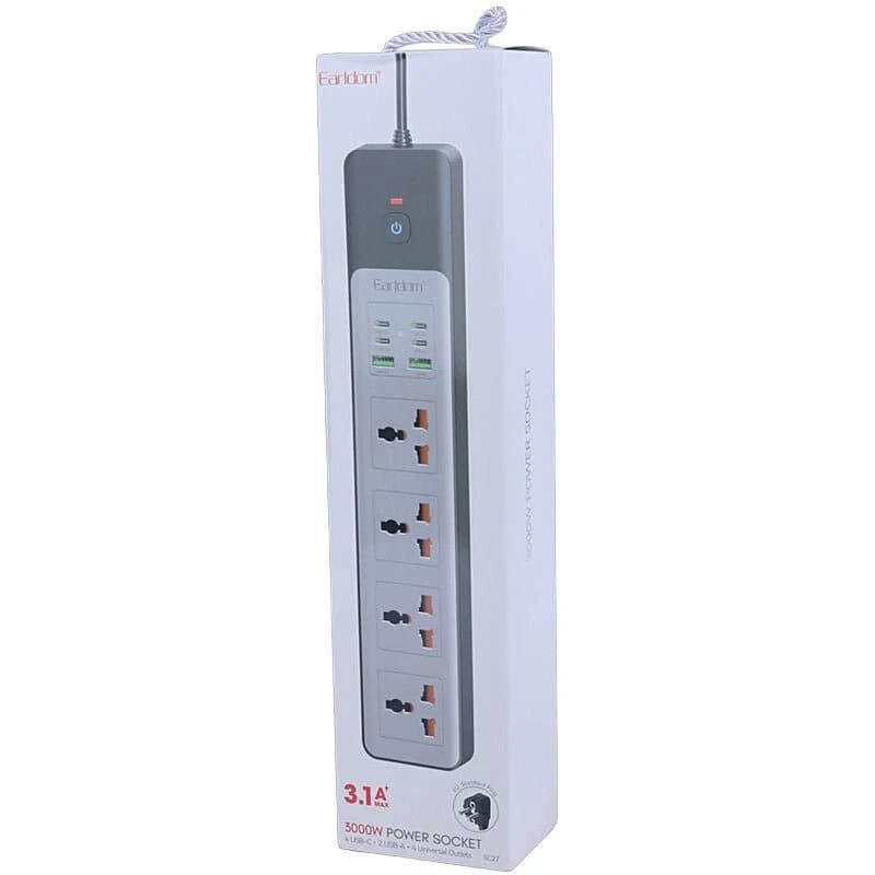 چند راهی 4 خانه ارلدام ES-SC27 با کابل 2 متری + شارژر USB و Type-C — تصویر ۲