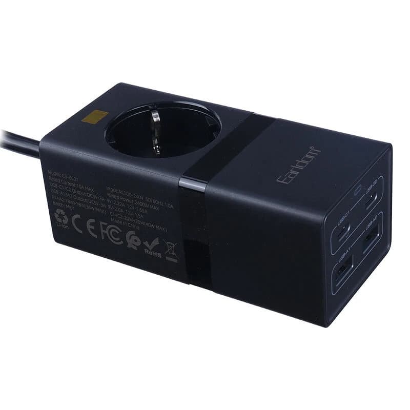 چند راهی 1 خانه ارت دار ارلدام ES-SC21 با کابل 1.5 متری + شارژر USB و Type-C — تصویر ۶