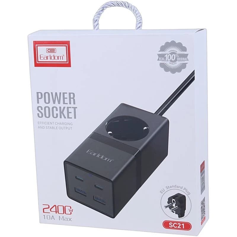 چند راهی 1 خانه ارت دار ارلدام ES-SC21 با کابل 1.5 متری + شارژر USB و Type-C — تصویر ۲