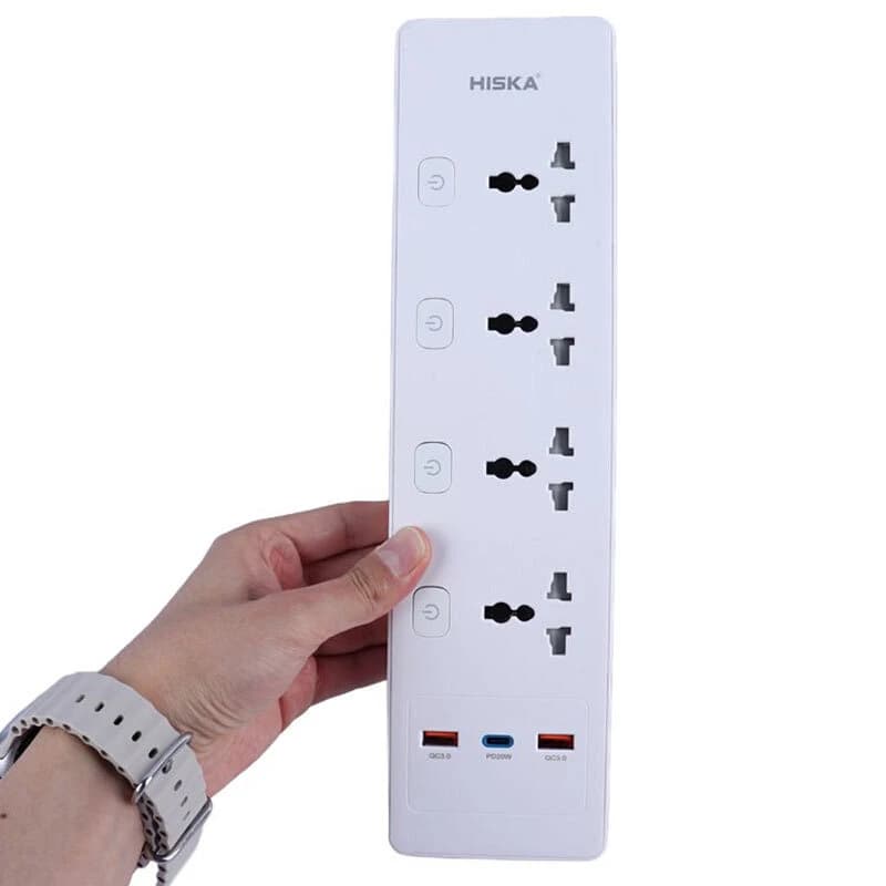 چند راهی 4 خانه هیسکا CH-5518EU با کابل 2 متری + شارژر USB و Type-C — تصویر ۶