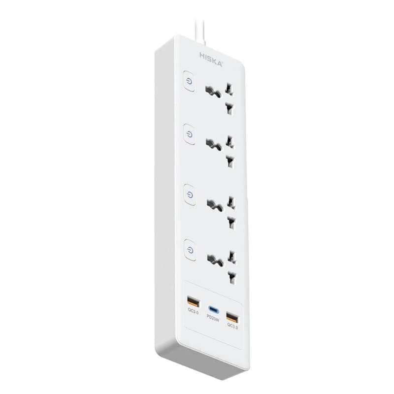 چند راهی 4 خانه هیسکا CH-5518EU با کابل 2 متری + شارژر USB و Type-C