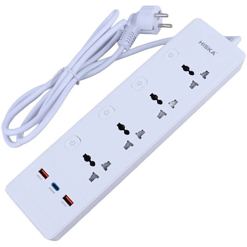 چند راهی 4 خانه هیسکا CH-5518EU با کابل 2 متری + شارژر USB و Type-C — تصویر ۵