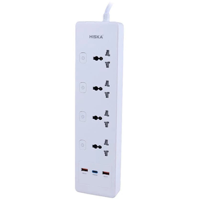 چند راهی 4 خانه هیسکا CH-5518EU با کابل 2 متری + شارژر USB و Type-C — تصویر ۴