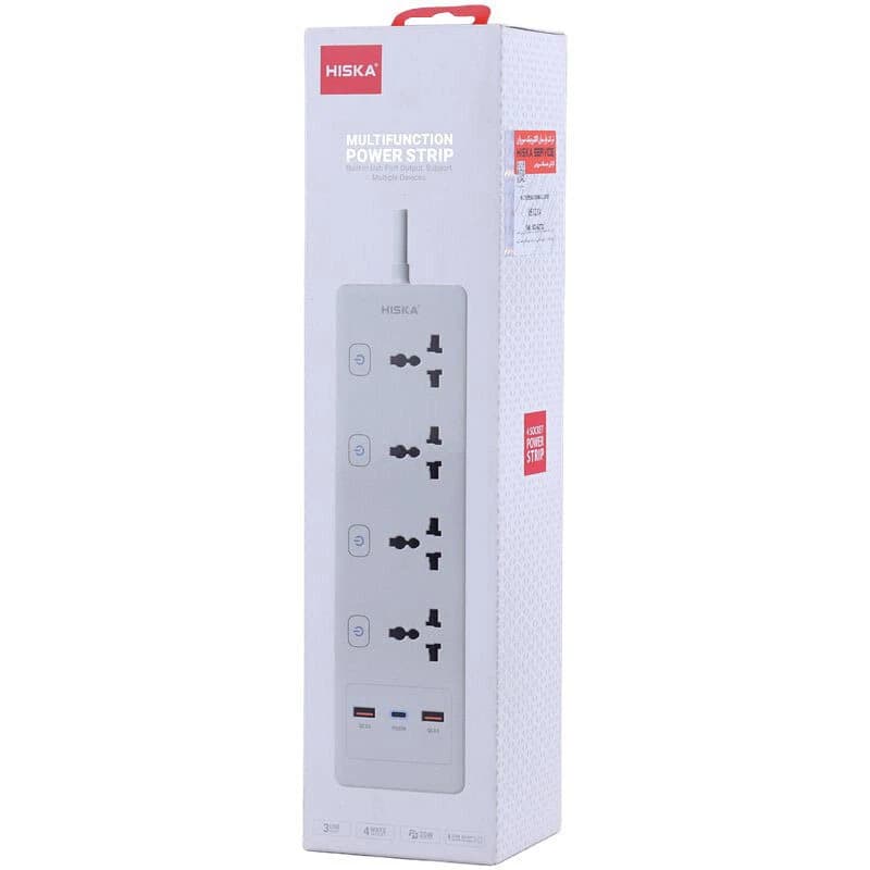 چند راهی 4 خانه هیسکا CH-5518EU با کابل 2 متری + شارژر USB و Type-C — تصویر ۲