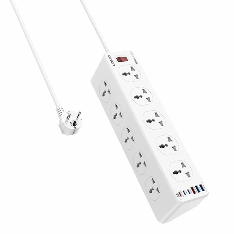 چند راهی 10 خانه الدینیو SC10610C با کابل 2 متری + شارژر USB و Type-C — تصویر ۲