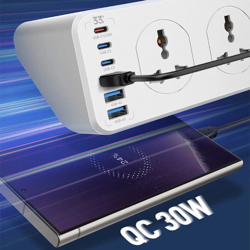 چند راهی 10 خانه الدینیو SC10610C با کابل 2 متری + شارژر USB و Type-C — تصویر ۶