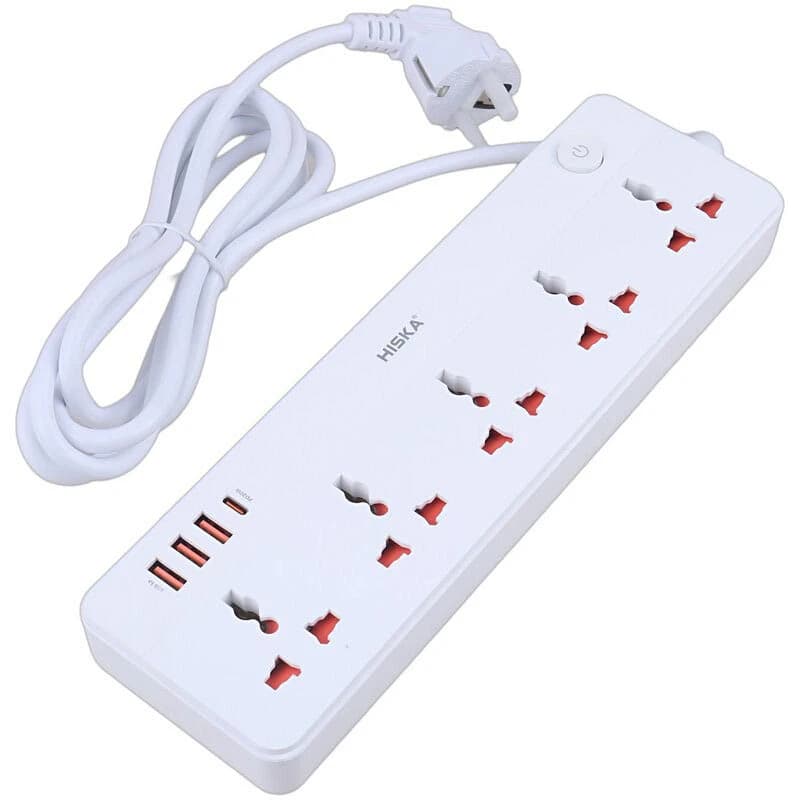 چند راهی 5 خانه هیسکا CH-5517EU با کابل 2 متری + شارژر USB و Type-C — تصویر ۴