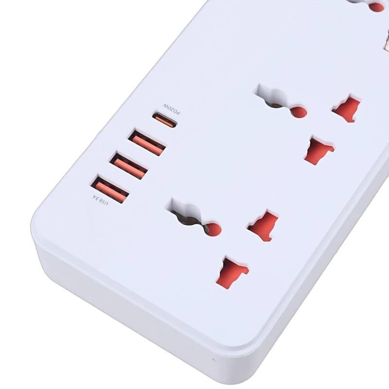 چند راهی 5 خانه هیسکا CH-5517EU با کابل 2 متری + شارژر USB و Type-C — تصویر ۳