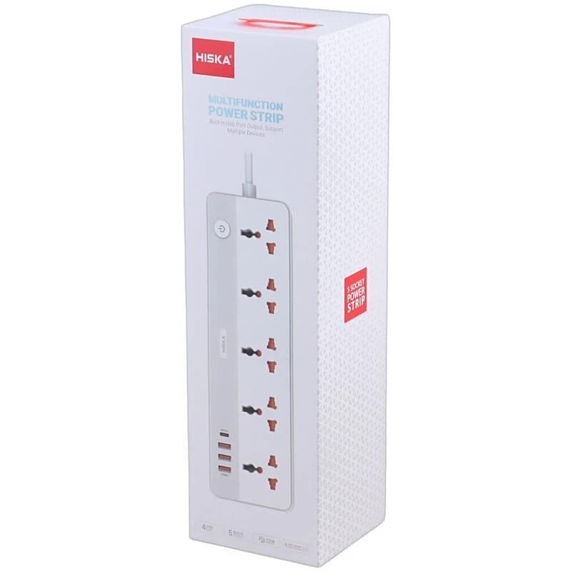 چند راهی 5 خانه هیسکا CH-5517EU با کابل 2 متری + شارژر USB و Type-C — تصویر ۲