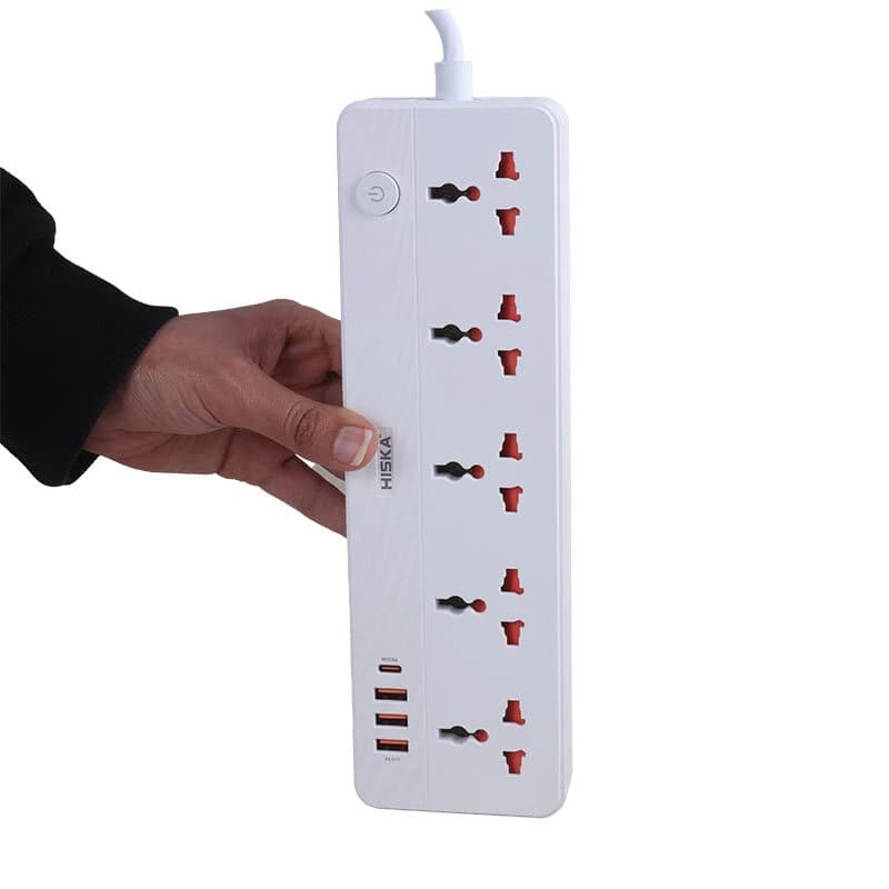 چند راهی 5 خانه هیسکا CH-5517EU با کابل 2 متری + شارژر USB و Type-C — تصویر ۶
