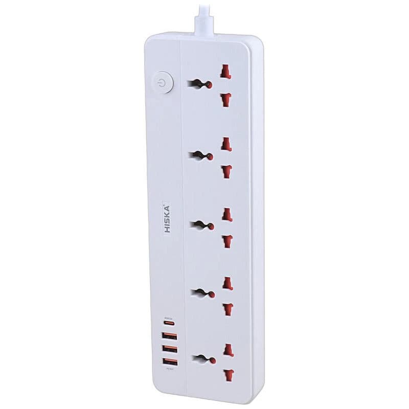 چند راهی 5 خانه هیسکا CH-5517EU با کابل 2 متری + شارژر USB و Type-C