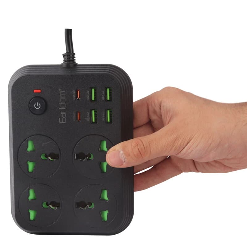 چند راهی 4 خانه ارلدام ES-SC25 با کابل 2 متری + شارژر USB و Type-C — تصویر ۵