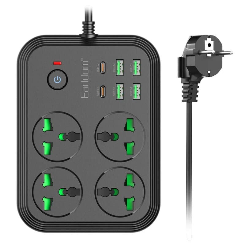 چند راهی 4 خانه ارلدام ES-SC25 با کابل 2 متری + شارژر USB و Type-C — تصویر ۲