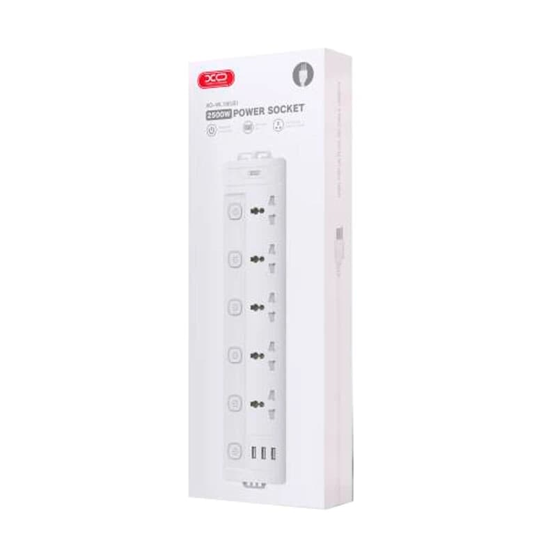 چند راهی 5 خانه ارت دار ایکس او XO-WL19 با کابل 2 متری + شارژر USB و Type-C — تصویر ۲