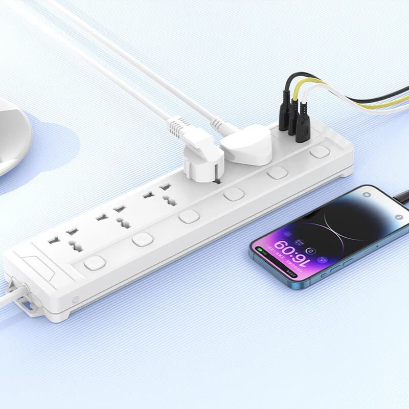 چند راهی 5 خانه ارت دار ایکس او XO-WL19 با کابل 2 متری + شارژر USB و Type-C — تصویر ۳