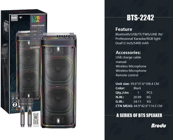 اسپیکر چمدانی بلوتوثی Brodu BTS-2242 + میکروفون بی‌سیم — تصویر ۵