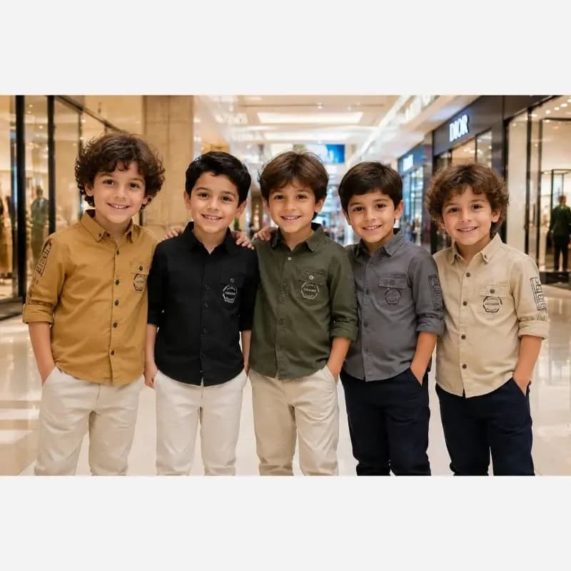 پیراهن اسپرت پسرانه کتان ترک رنگ کرم سایز 3 تا 12 سال — تصویر ۶