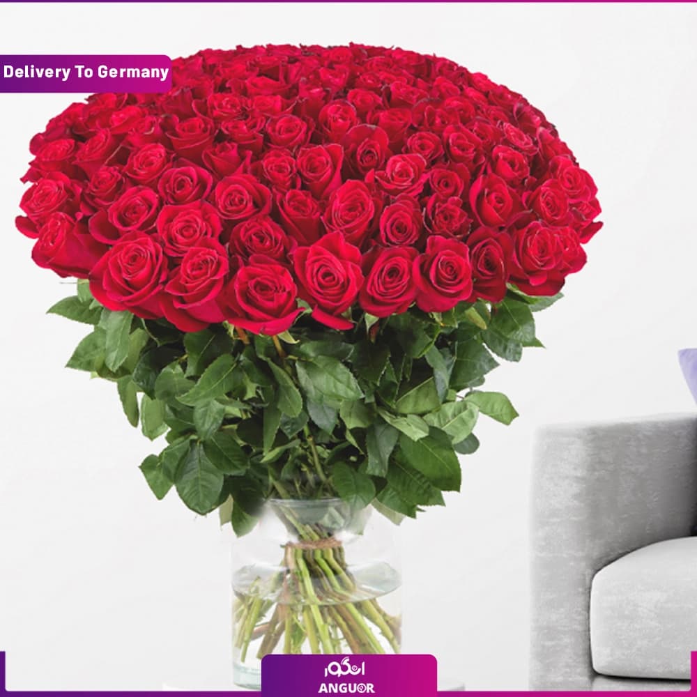 دسته گل 100 شاخه رز قرمز (ارسال به آلمان)