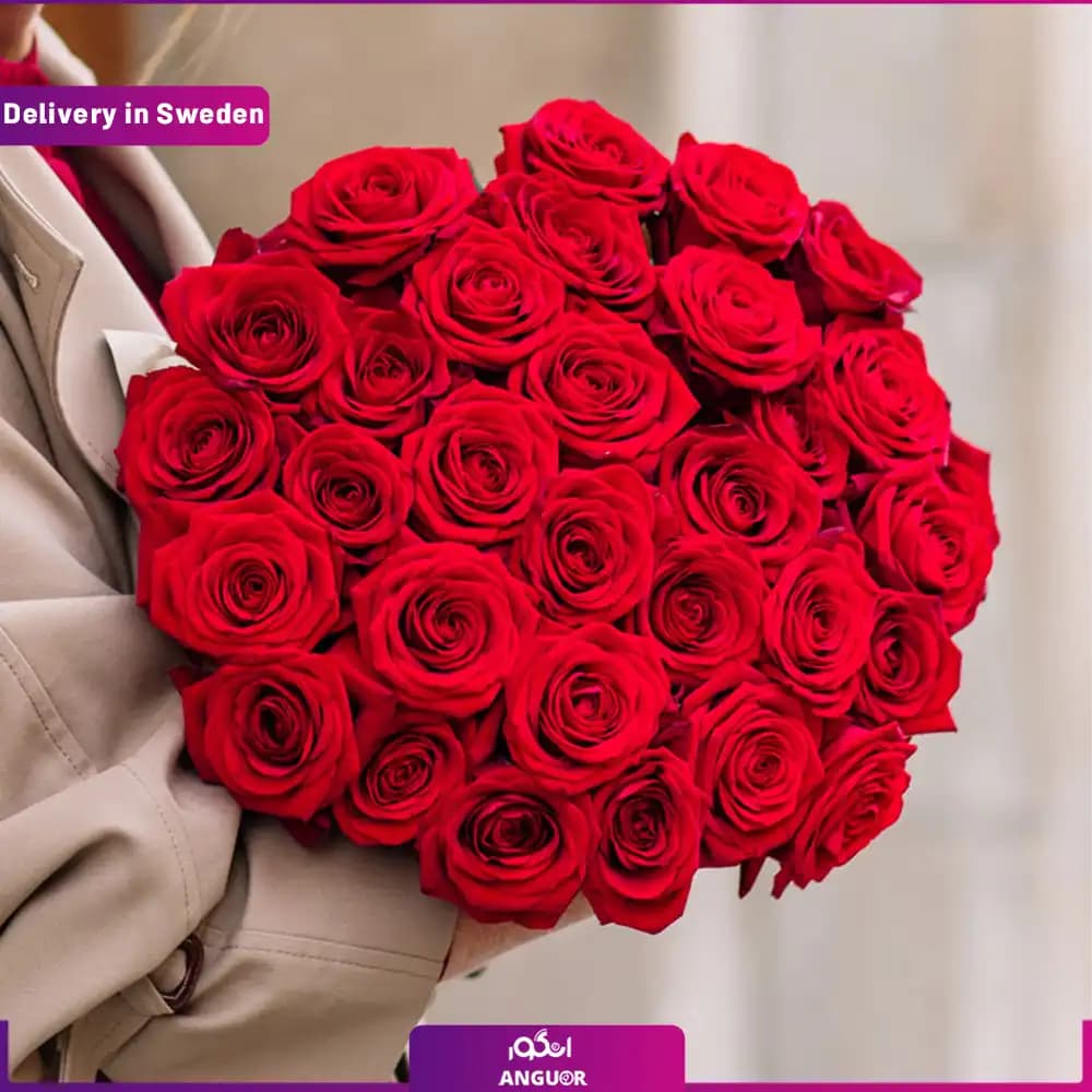 دسته گل رز قرمز 50 شاخه (ارسال گل به سوئد ) — تصویر ۲