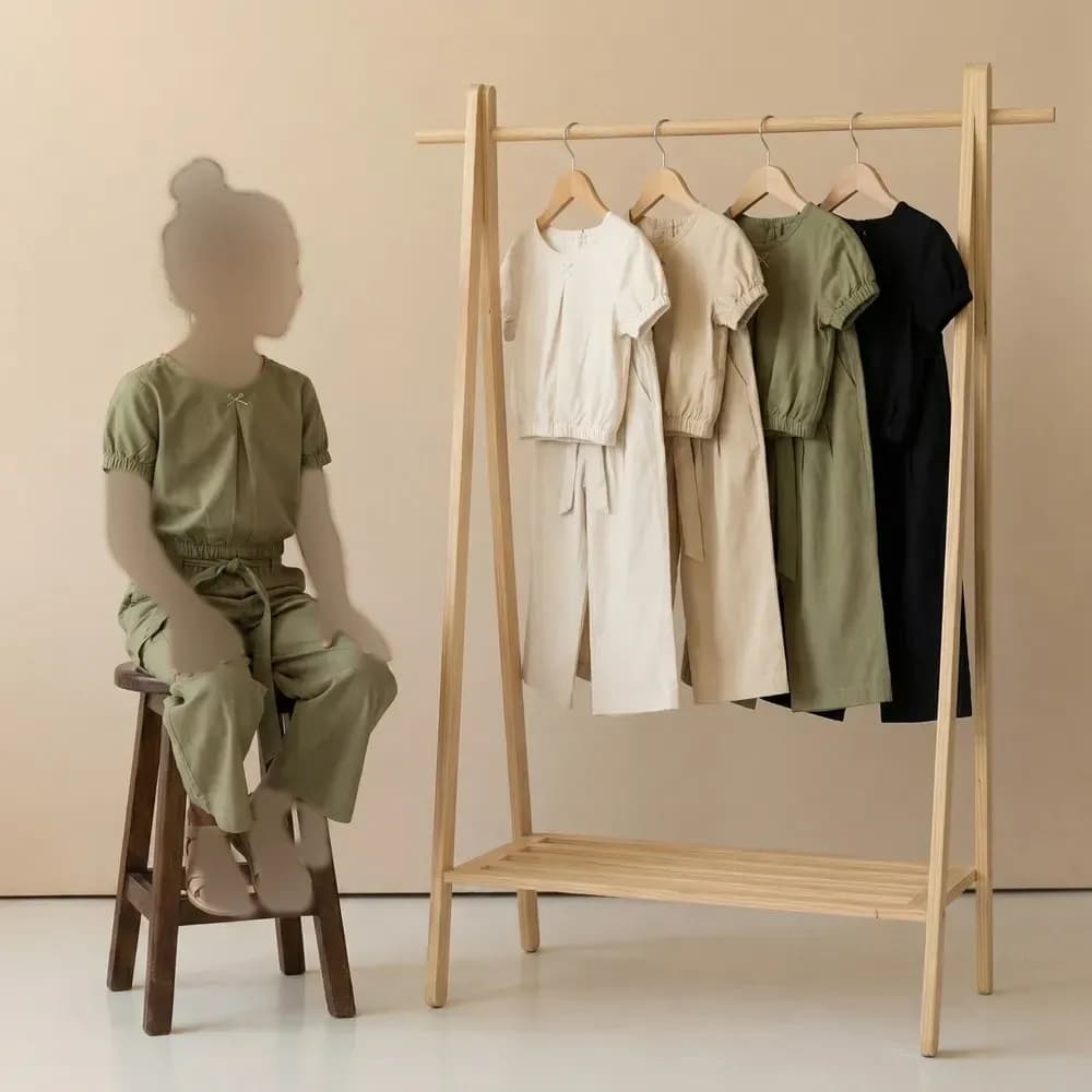 ست کراپ و شلوار واید بگ دخترانه لینن طرح پاپیون — تصویر ۴
