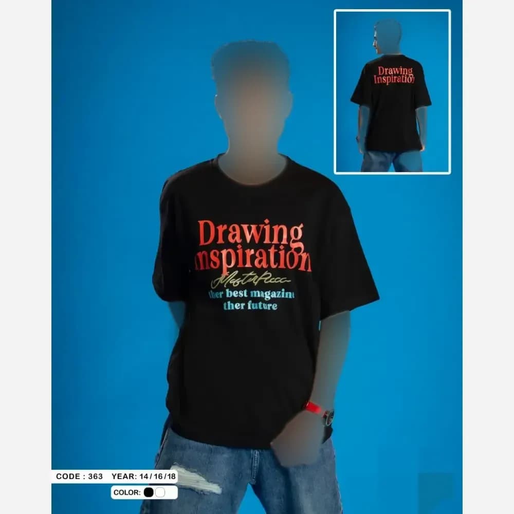 تیشرت نوجوان سایز بزرگ با طرح Drawing در دو رنگ سفید و مشکی — تصویر ۱۰