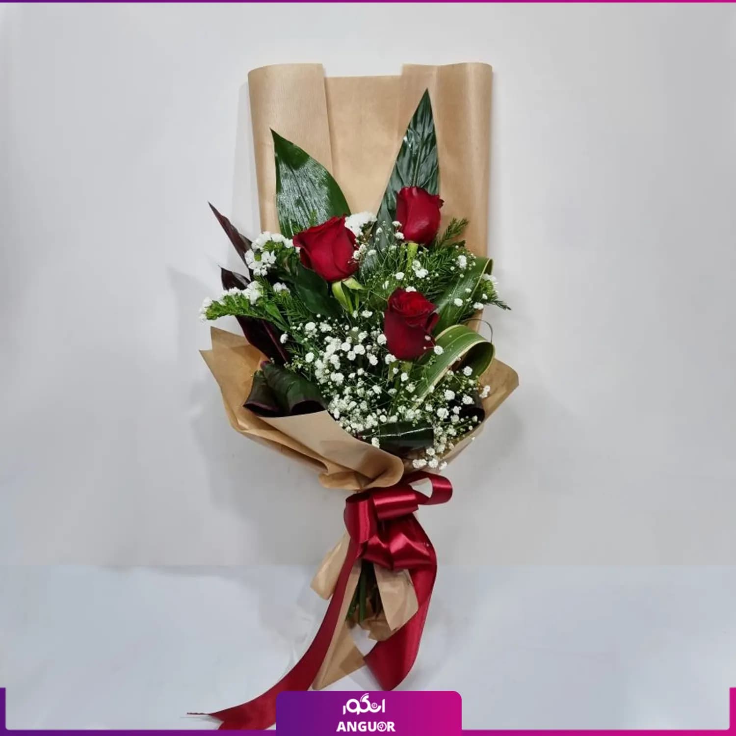 دسته گل آوای عشق (3 شاخه گل رز قرمز هلندی)