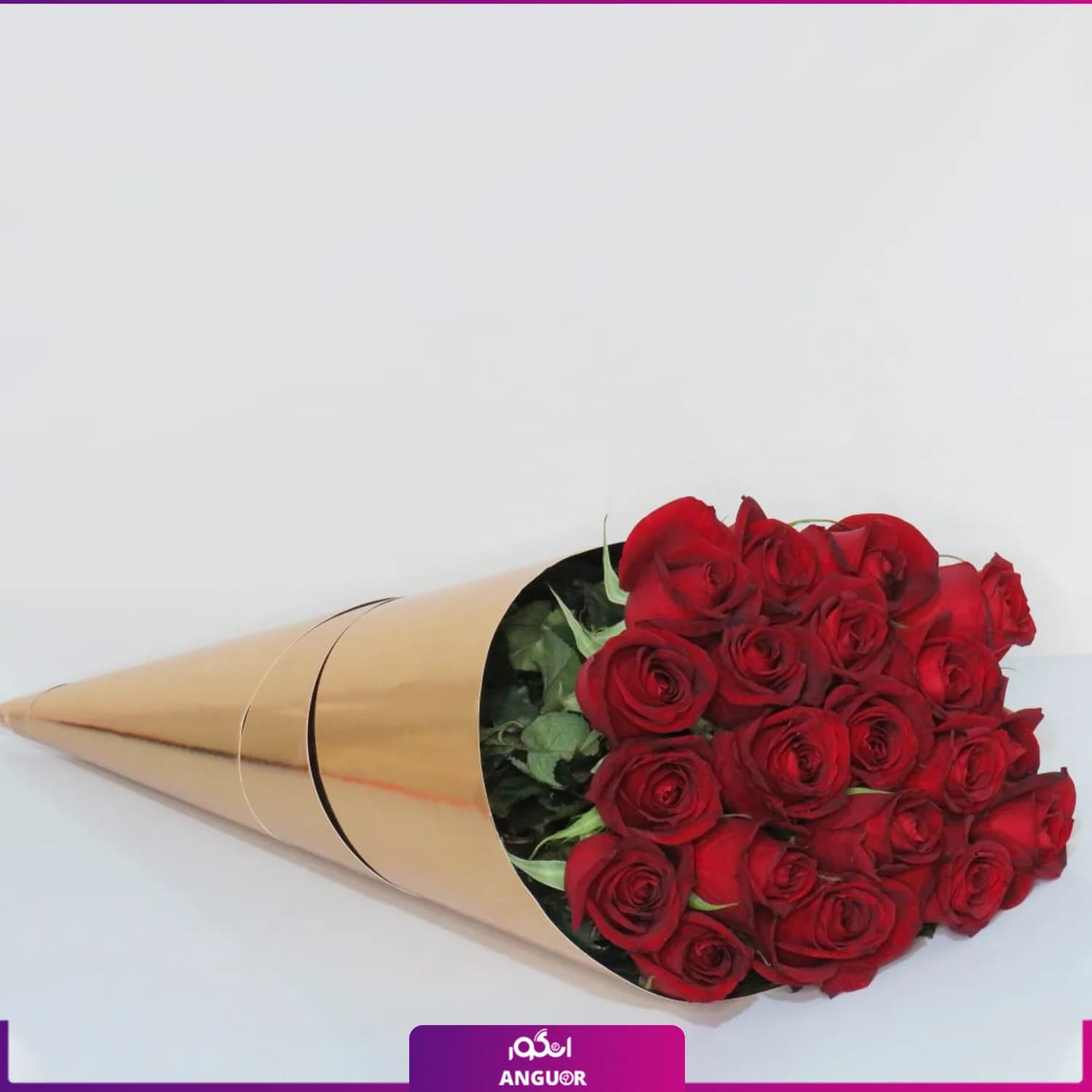 دسته گل رز قرمز هلندی مدل قیفی