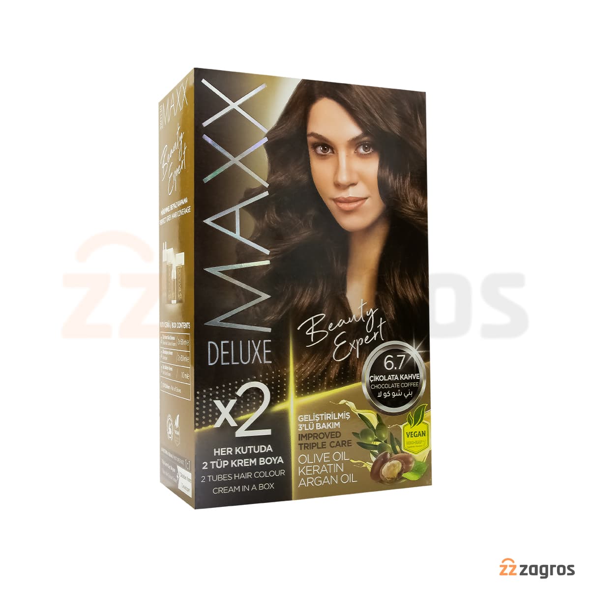 کیت رنگ مو Maxx Deluxe سری Beauty Expert شماره 6.7 پایه رنگ قهوه شکلاتی — تصویر ۲