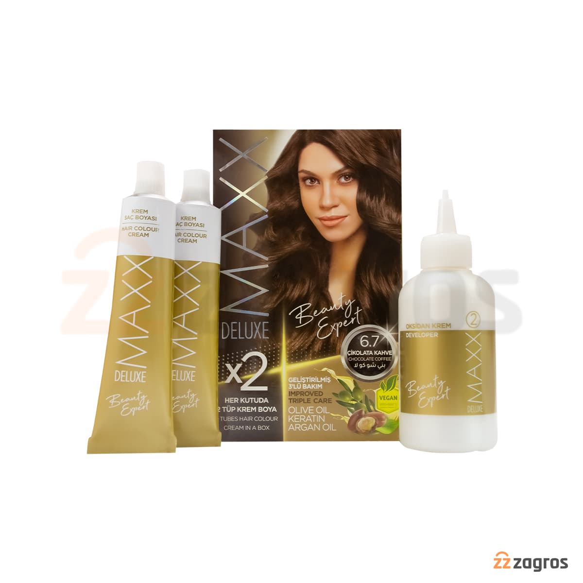 کیت رنگ مو Maxx Deluxe سری Beauty Expert شماره 6.7 پایه رنگ قهوه شکلاتی — تصویر ۴