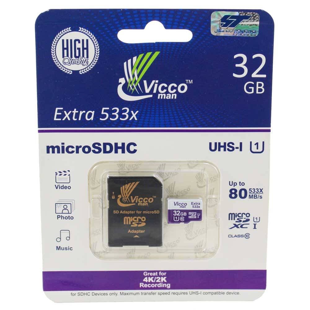 کارت حافظه میکرو ۳۲ گیگ ویکومن Vicco Man Extra U1 80MB/s با خشاب