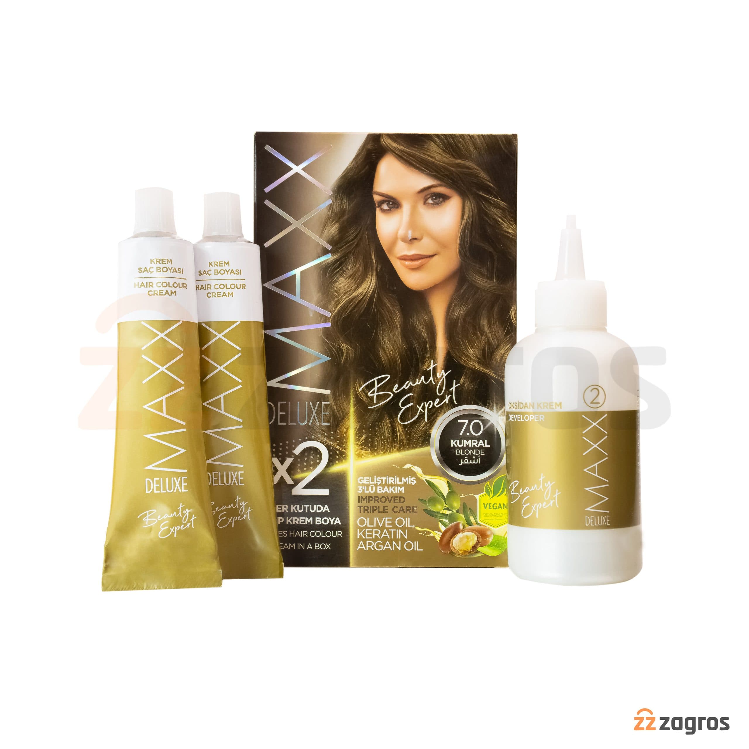 کیت رنگ مو Maxx Deluxe سری Beauty Expert شماره 7.0 پایه رنگ بلوند — تصویر ۴