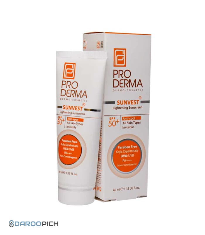 کرم ضد آفتاب و روشن کننده لک های پوست پرودرما +SPF50 بی رنگ