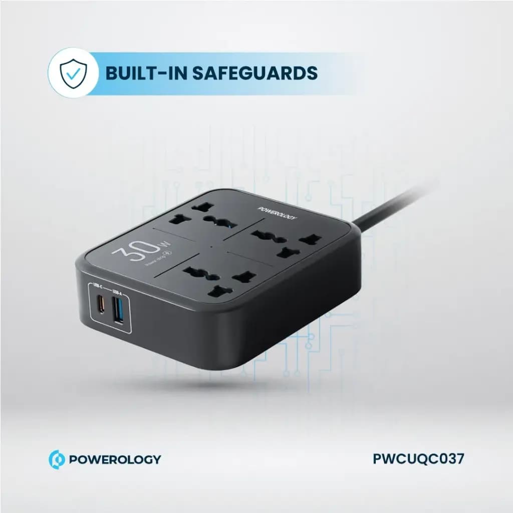 چندراهی و محافظ برق 3250 وات پاورولوژی(PWCUQC037)Powerology Power Strip 3250W — تصویر ۴