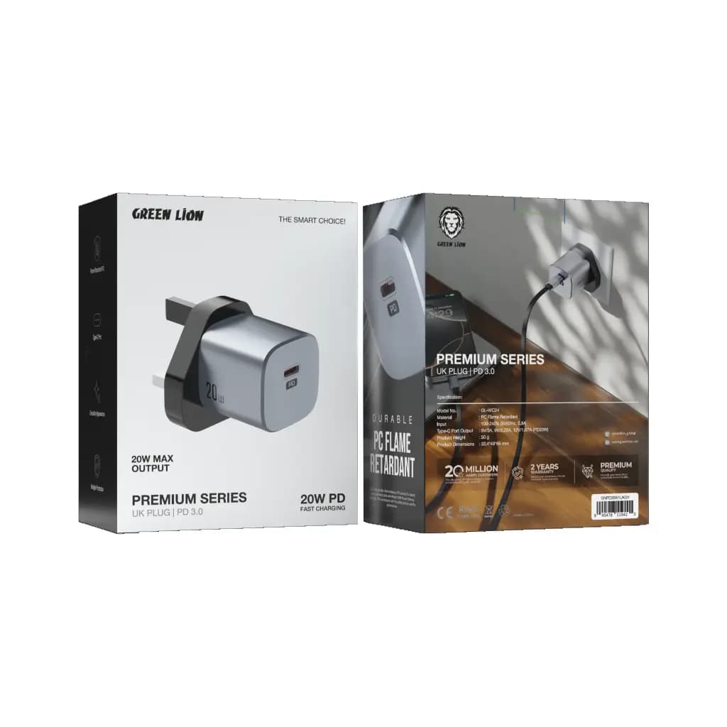 شارژر دیواری Green Lion Premium Series PD 20W – نسخه UK Plug — تصویر ۲
