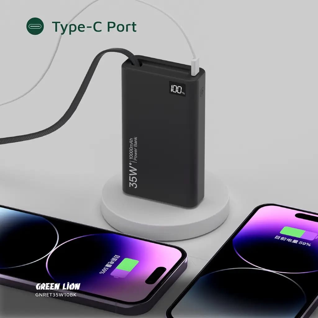 پاوربانک گرین لاین Green Lion Retractable Power Bank 35W 10000mAh GNRET35W10BK — تصویر ۳