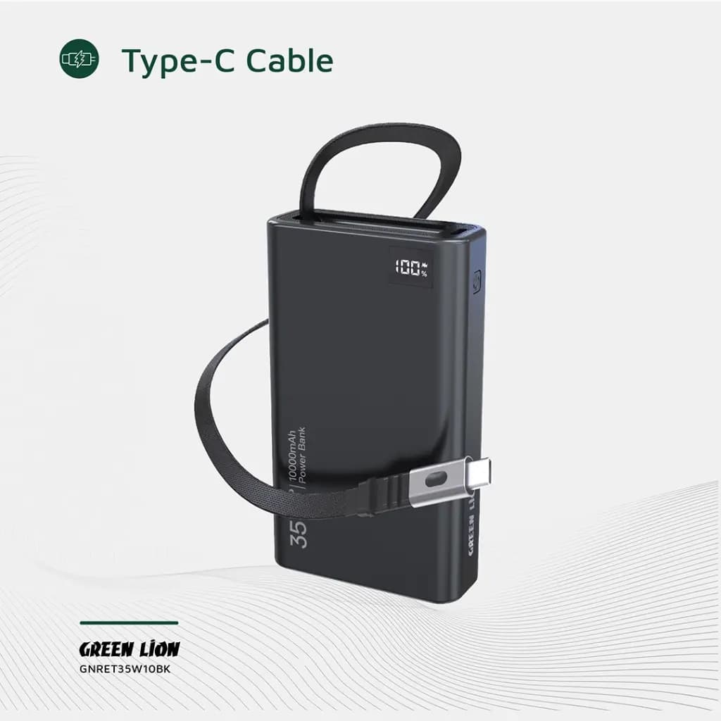 پاوربانک گرین لاین Green Lion Retractable Power Bank 35W 10000mAh GNRET35W10BK — تصویر ۲