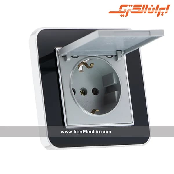 پریز برق ارت درب دار ارس سیلور مشکی میان نقره