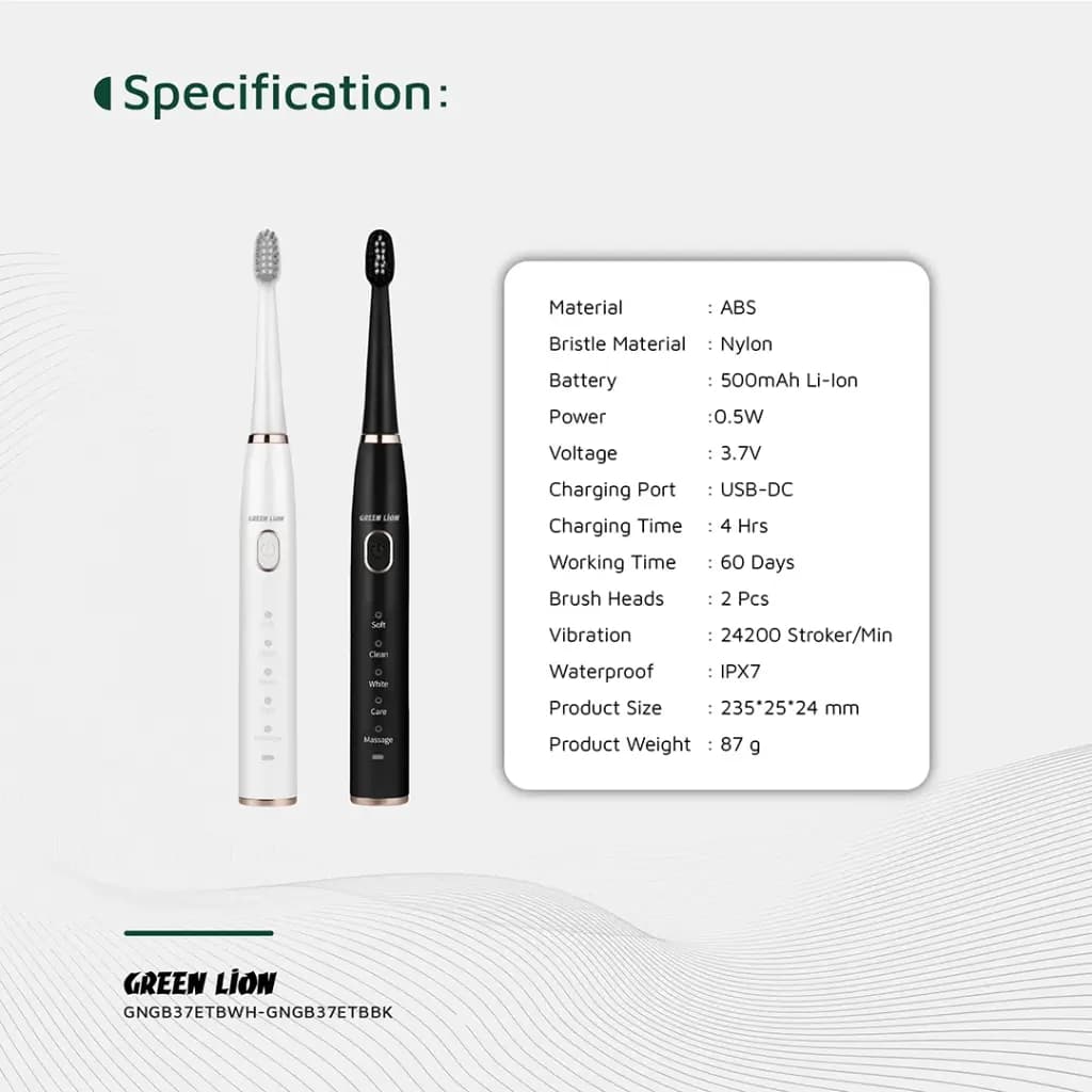 مسواک برقی گرین لاین دارای سری اضافه Green Lion GB-37 Electric Toothbrush GNGB37ETBWH — تصویر ۶