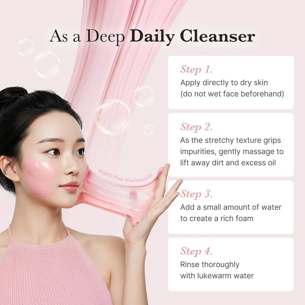 فوم شوینده PDRN و نیاسینامید مدی کیوب Medicube PDRN Pink Niacinamide Whip Cleanser اورجینال — تصویر ۵