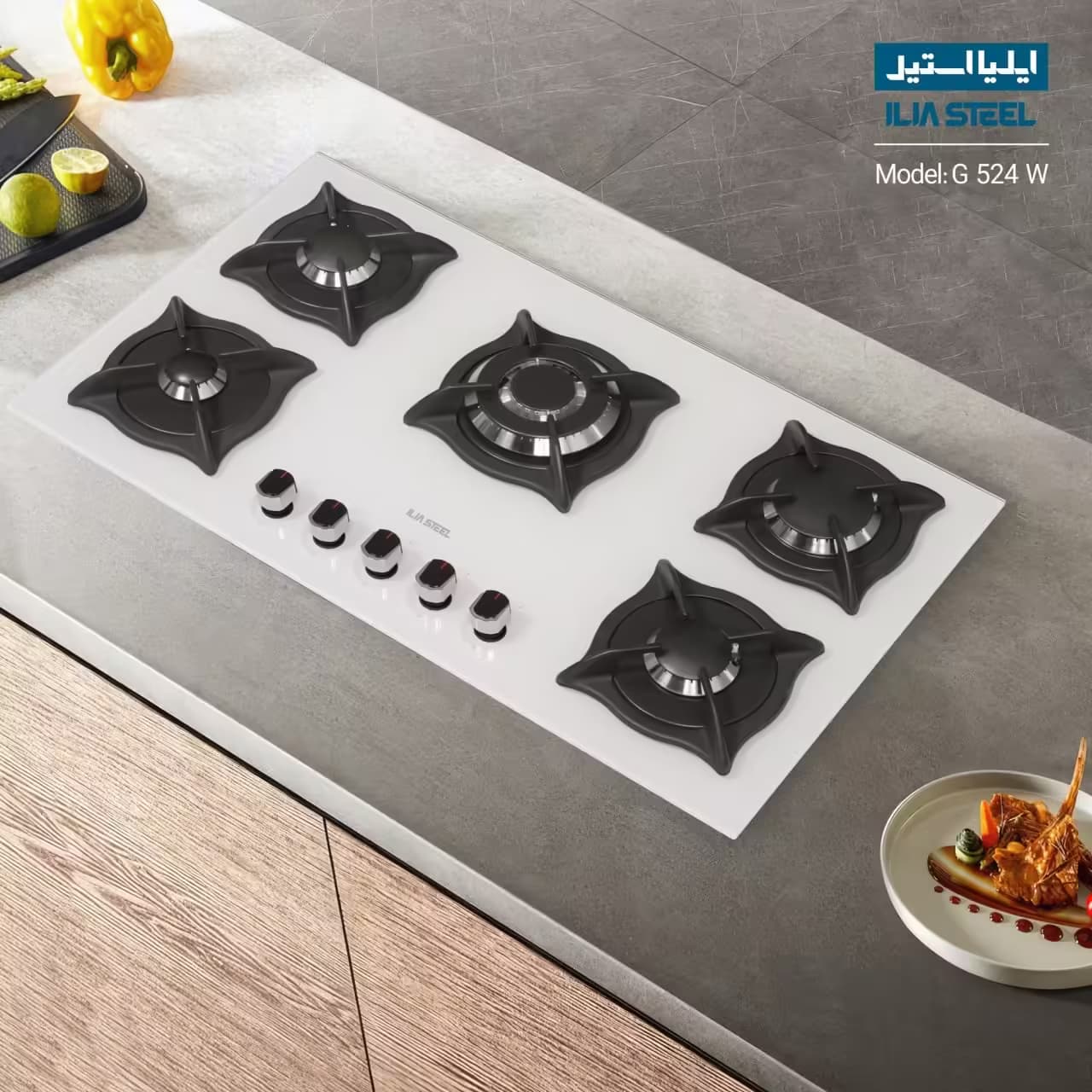 گاز ایلیا استیل شیشه ای G524 W سفید — تصویر ۲