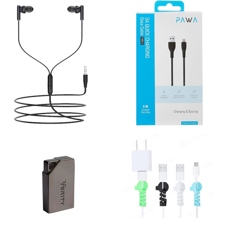 پک هندزفری CHORDS پاوا+کابل USB به تایپ C+محافظ کابل شارژر 4 تایی+ فلش مموری 16 گیگ یوپ شاپ BK05