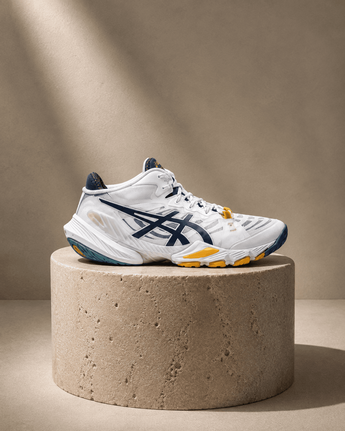 کتونی والیبال آسیکس متارایز سفید زرد آبی Asics Metarise
