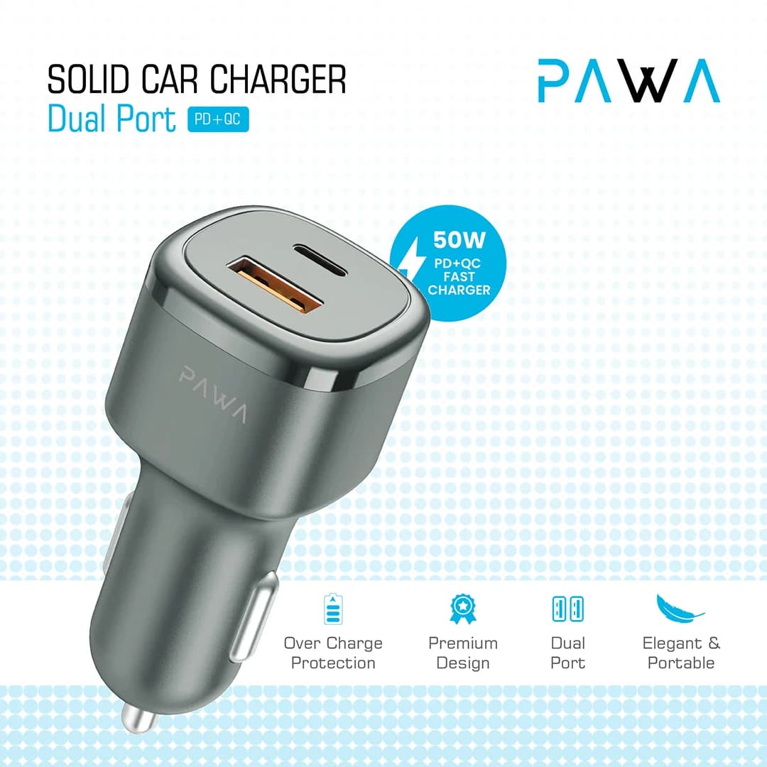 شارژر فندکی 50W خودرو پاوا مدل PW-CC50QC Solid — تصویر ۲