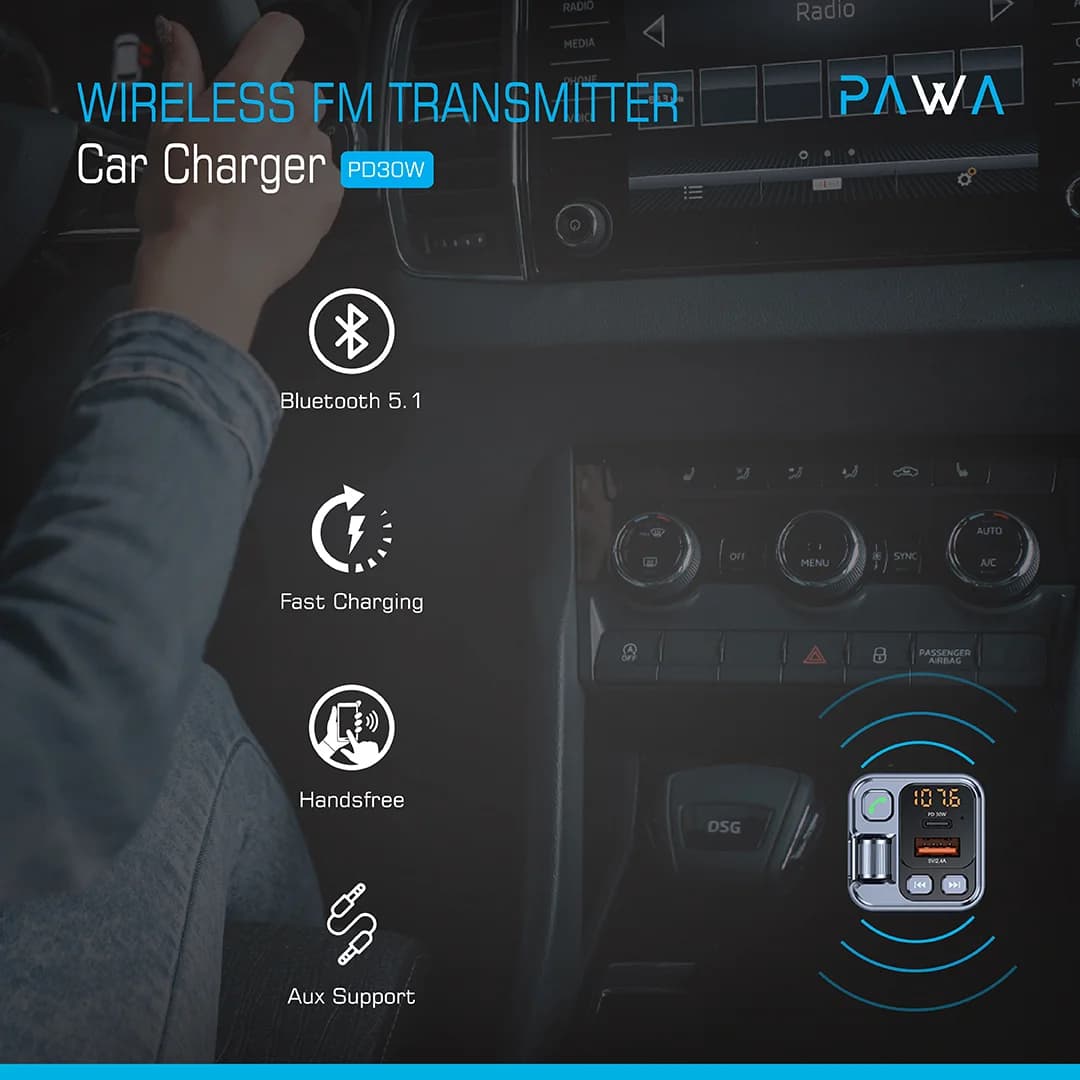 شارژر فندکی 30W و اف ام پلیر پاوا مدل PW-FM16PD30 — تصویر ۳
