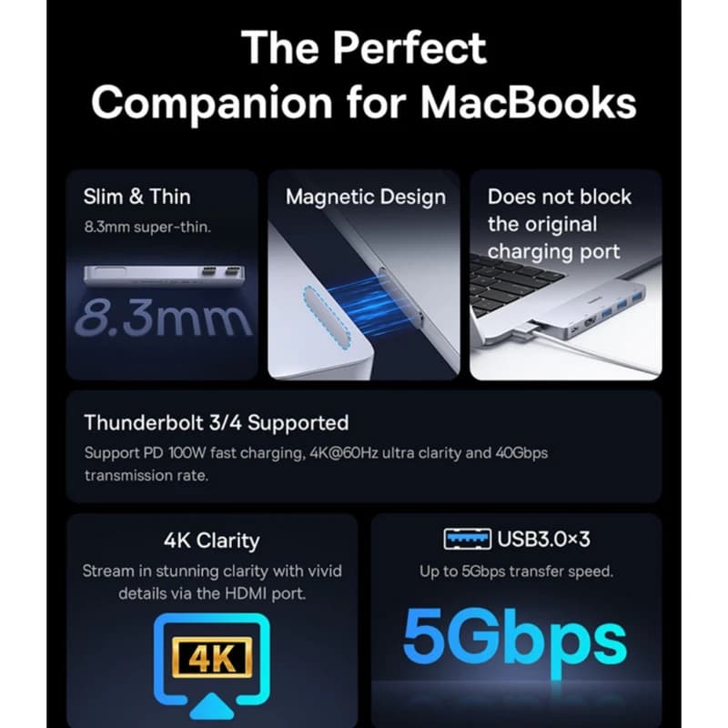 هاب 5 پورت USB-C باسئوس مدل BS-OH180 — تصویر ۴