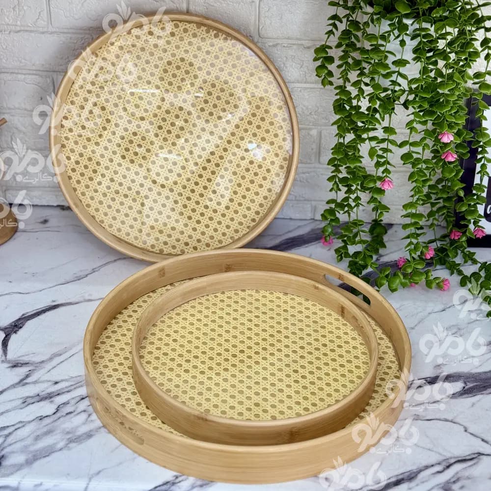 سینی بامبو کف شیشه گرد