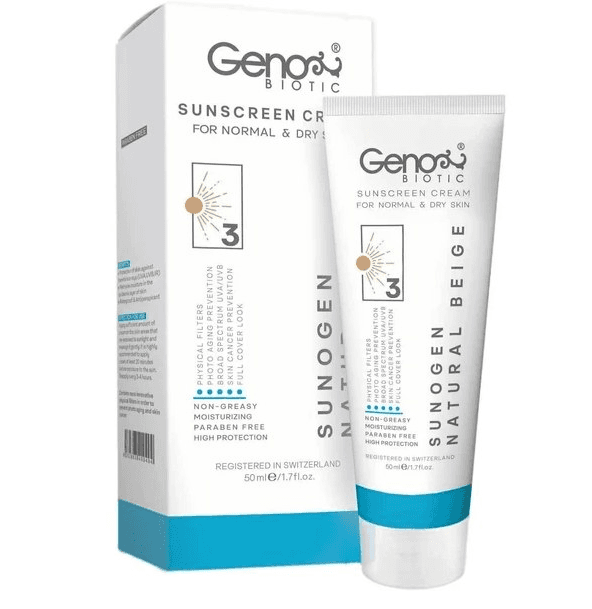 کرم ضد آفتاب ژنوبایوتیک رنگ بژ طبیعی مدل SunoGen وزن 50 گرم — تصویر ۱۱