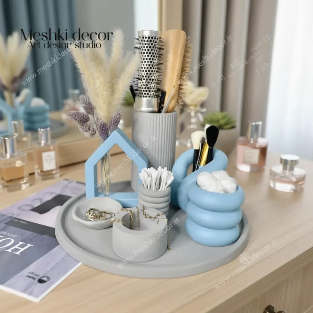 ست جا اکسسوری پینترستی طوسی آبی مدل ژالین