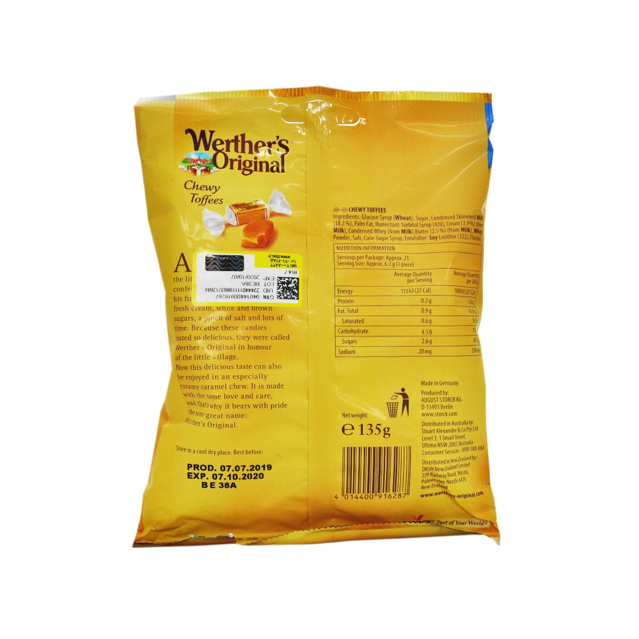 تافی کره ای ۱۳۵ گرم وردرز اورجینال – werther’s original — تصویر ۲